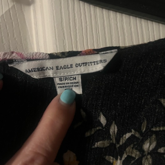 American Eagle Outfitters Pink Tan Ruffled Wrap Blouse - Picture 2 of 3